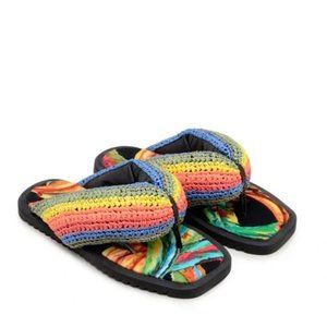 FARM Rio Black Banana Puffy Crochet Flip Flops, Size 9, NWT